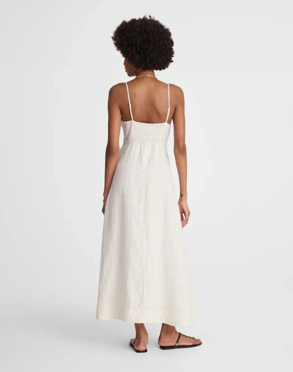 NEW Madewell Striped Empire Waist Midi Dress Linen Ivory SIZE Large - Picture 4 of 11